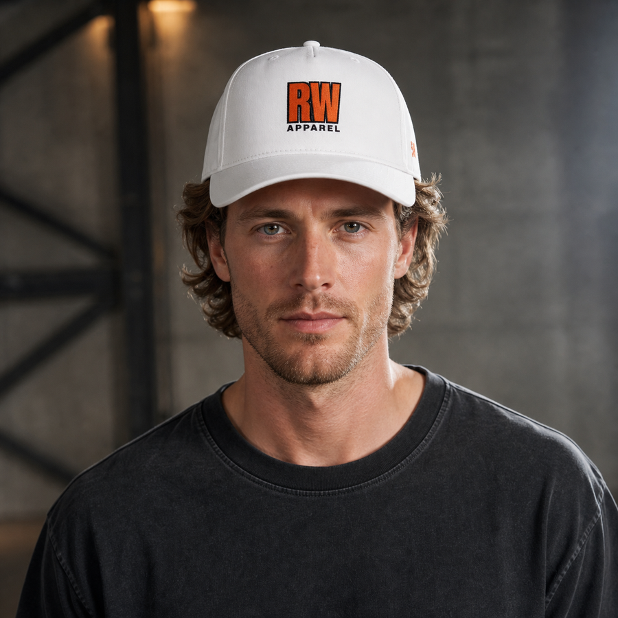 5:01 Five-Panel Logo Cap — white front model