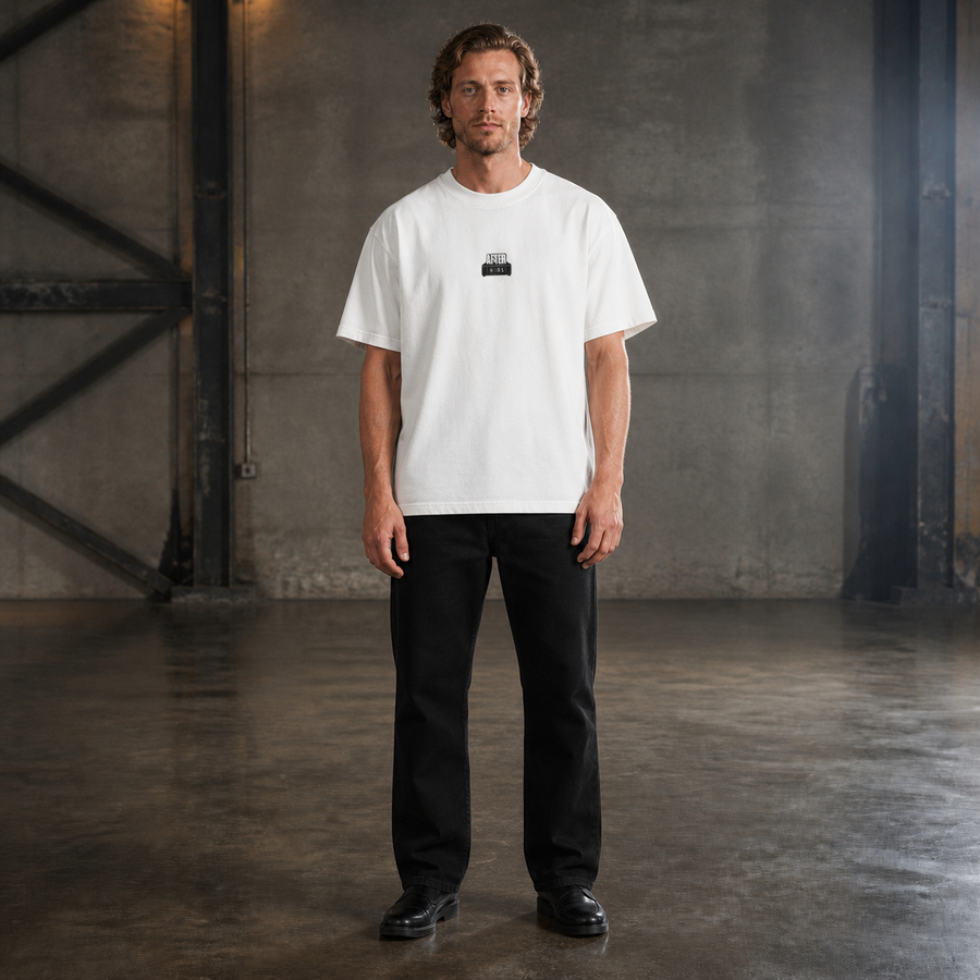 AFTRHRS Heavyweight Graphic Tee — white front model